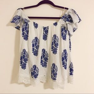 NWOT Blue and white off the shoulder top
